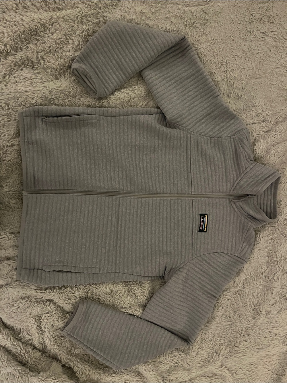 L.L. Bean Men’s Gray Full-Zip Ribbed Fleece Jacket